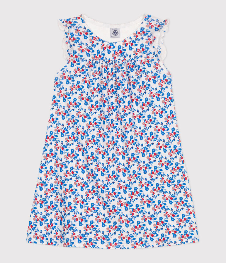 Chemise de nuit enfant en coton et lyocell fleurie blanc/multicouleur