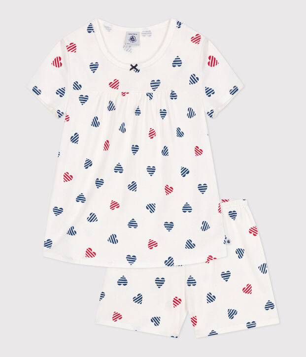 Korte katoenen pyjama met hartjesprint voor kinderen wit/multicouleur