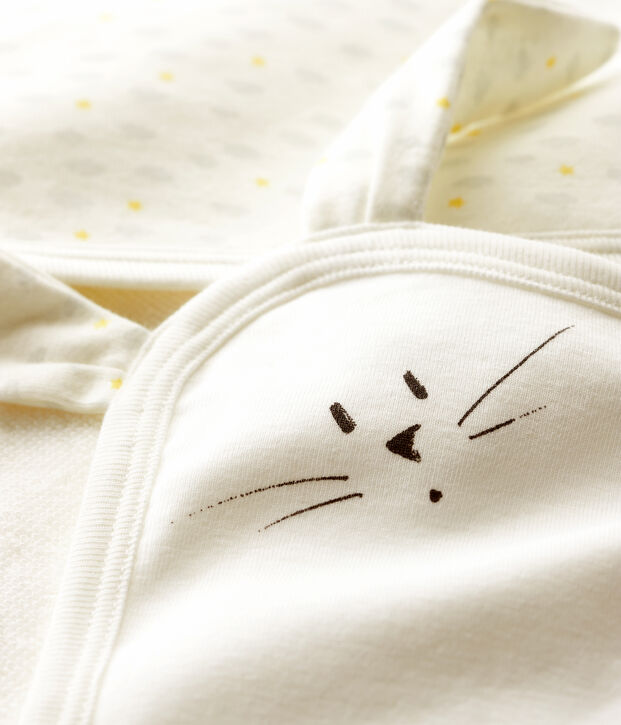 Vierkante badset en babyknuffel van badstof en biologisch katoen wit/multicouleur