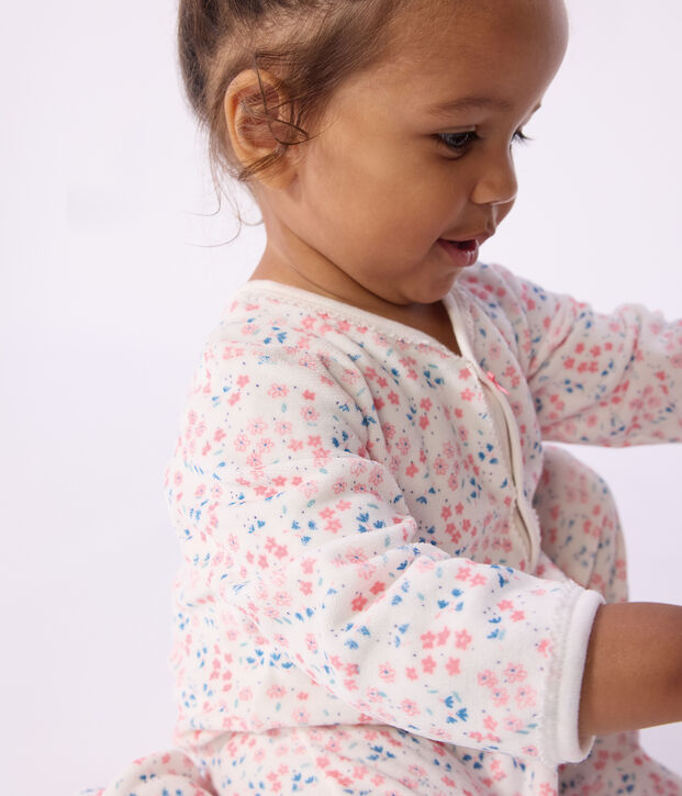 Babypyjama van fluweel met bloemenprint wit/multicouleur