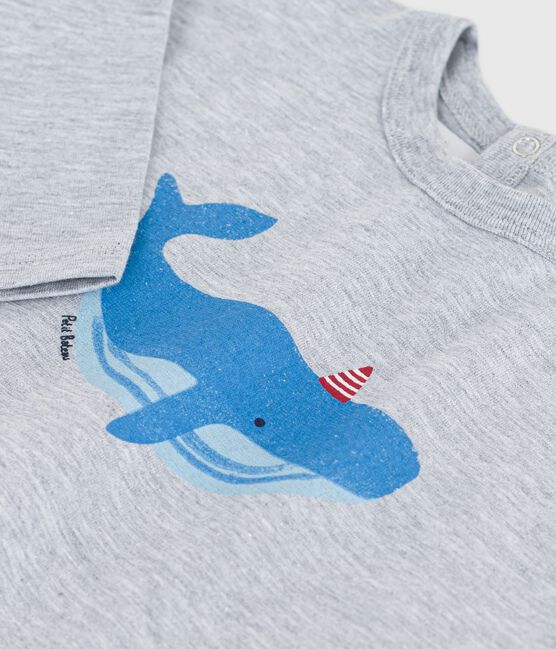 Tee-shirt bébé en coton à manches longues, motif baleine gris FUMEE CHINE