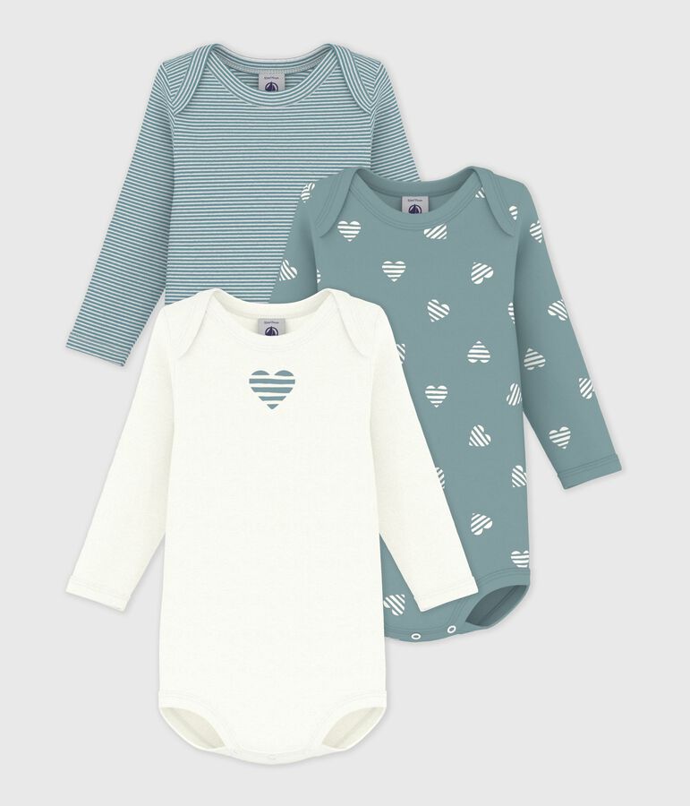 Setje van katoenen babybody's met lange mouwen en hartjesprint multicouleur