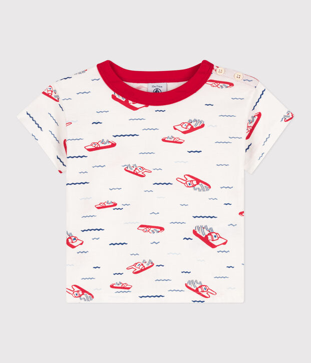 Baby-T-shirt met korte mouwen en print in jerseystof voor baby's wit/multicouleur