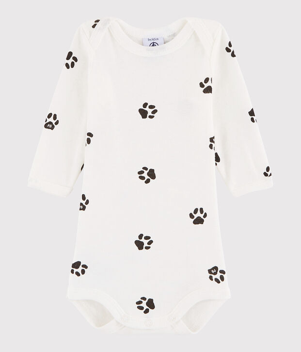 Rompertje met lange mouwen babymeisje - babyjongen wit/grijs