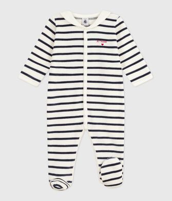 Pyjama b&eacute;b&eacute; mixte en velours imprim&eacute; &agrave; rayures