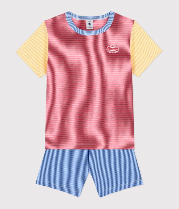 Pyjacourt milleraies rouge, bleu et jaune petit gar&ccedil;on en coton rouge/multicouleur