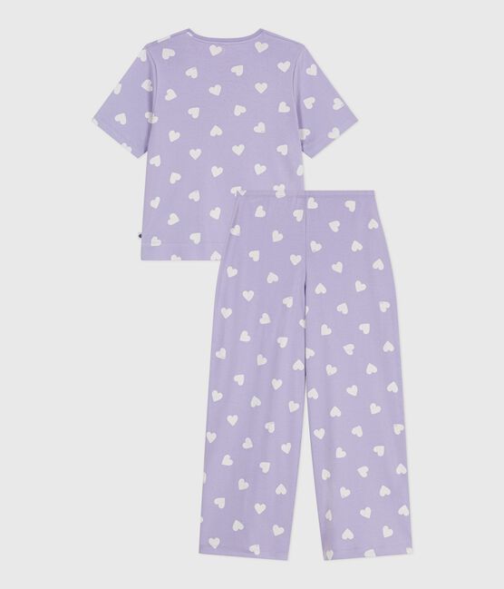 Pyjama femme en coton manches courtes jambes larges imprimé cœurs blanc SQUAW/ MARSHMALLOW