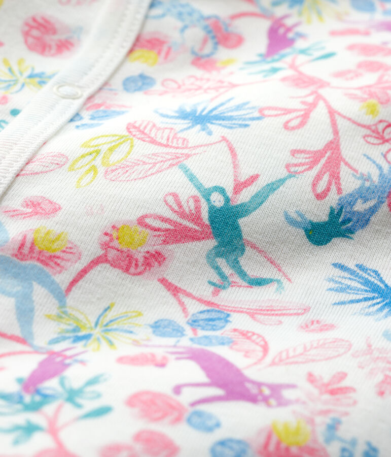 Katoenen jungle babypyjama voor babymeisjes wit MARSHMALLOW/wit MULTICO