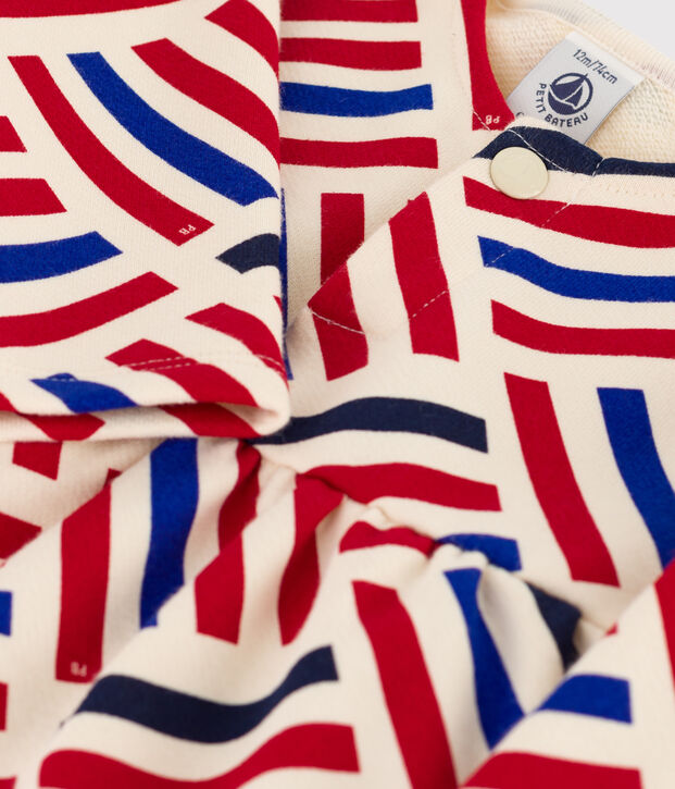 Jurk met lange mouwen in molton met grafische print voor baby's ecru/multicouleur