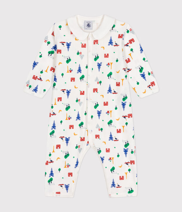 Pyjama sans pieds imprim&eacute; Paris en coton b&eacute;b&eacute; blanc/multicouleur