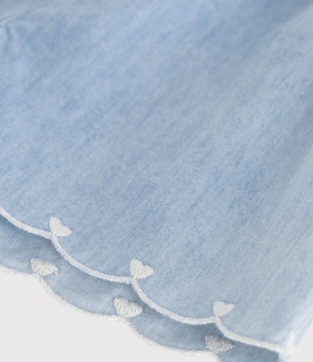 Babyshort van chambray met borduursel blauw