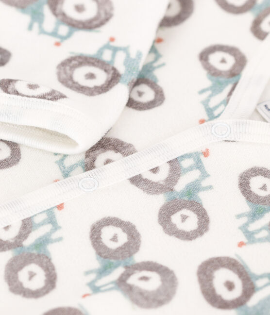 Pyjama bébé tracteurs en velours blanc MARSHMALLOW/blanc MULTICO