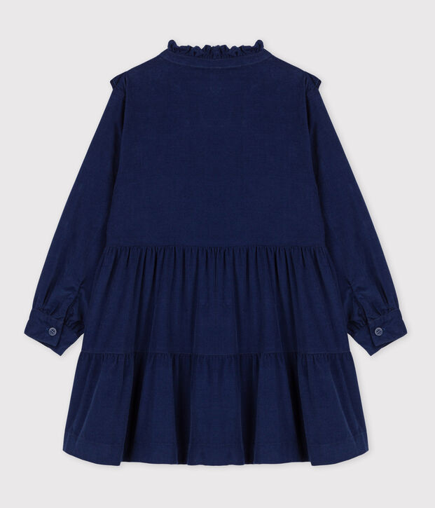 Robe manches longues en velours fin enfant fille bleu