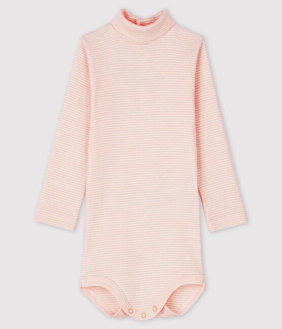 Body manches longues col roulé bébé rose MINOIS/blanc MARSHMALLOW