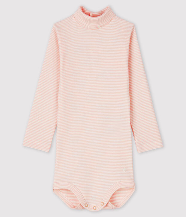 Body met lange mouwen en opgerolde kraag baby roze/wit