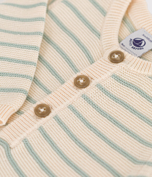 Combinaison longue en tricot b&eacute;b&eacute; &eacute;cru/vert
