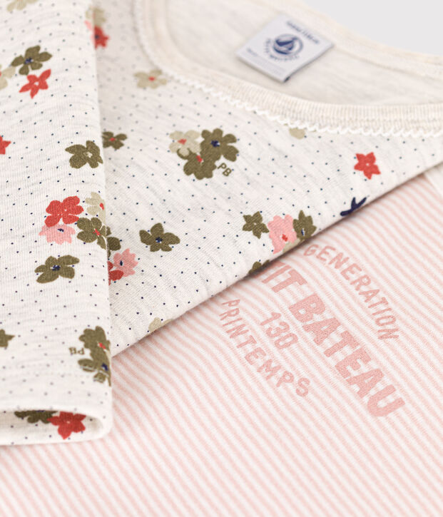 Set 2 gestreepte meisjespyjama's met bloemen in katoen multicouleur