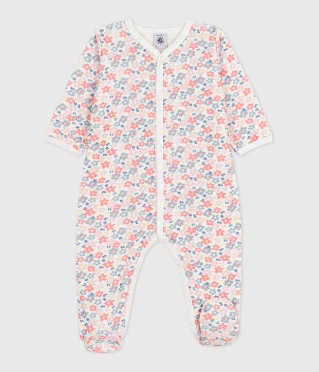 Pyjama b&eacute;b&eacute; en velours imprim&eacute; fleuri blanc/multicouleur