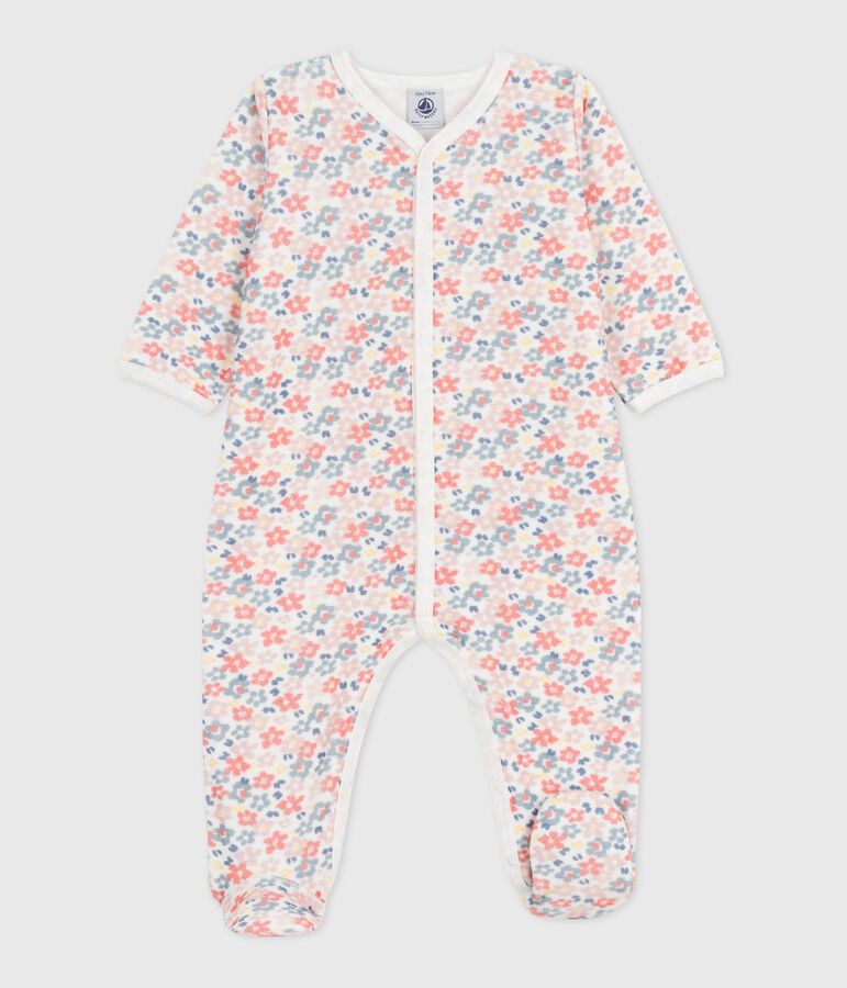 Babypyjama van fluweel met bloemenprint wit/multicouleur