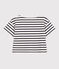 Gestreept katoenen T-shirt met korte mouwen voor meisjes wit MARSHMALLOW/blauw SMOKING