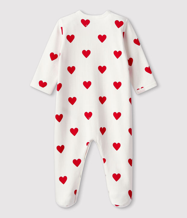 Babypyjama van fleece met rode hartjes wit/rood