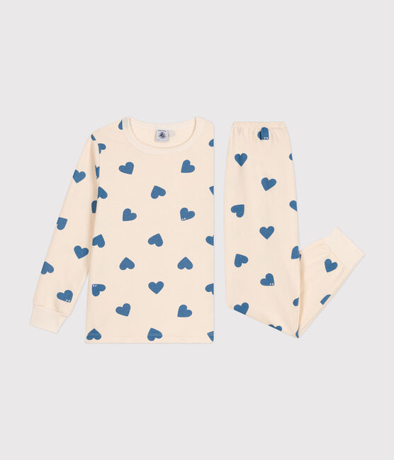Kinderpyjama van geruwde fleece met hartjesprint blauw AVALANCHE/ BEACH