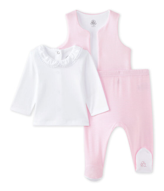 Driedelige set voor babymeisjes wit ECUME/roze VIENNE