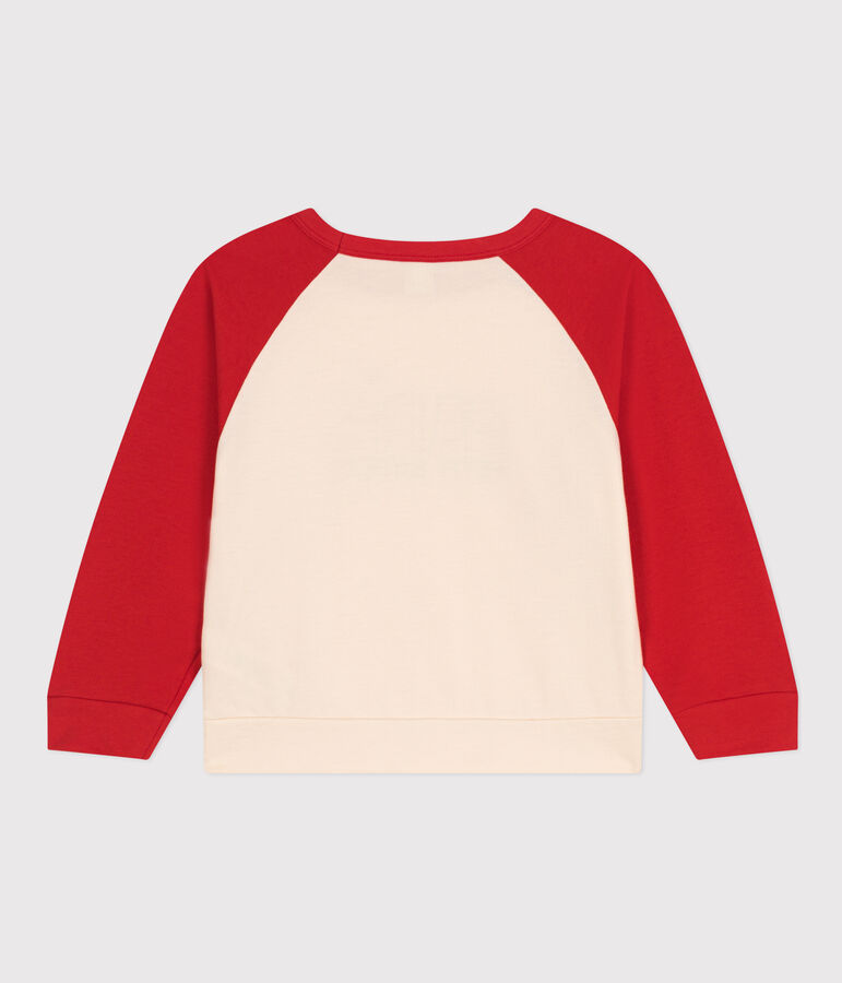 Sweatshirt in lichte fleece voor kinderen ecru/rood