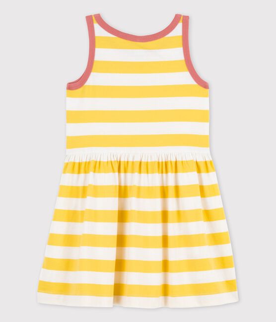 Robe rayée sans manche en coton enfant fille jaune ORGE/blanc MARSHMALLOW