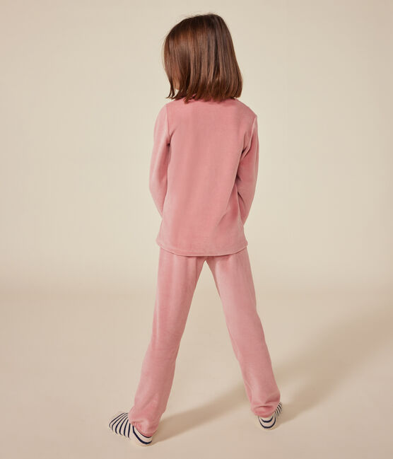 Effen kinderpyjama van velours roze ROSEWOOD