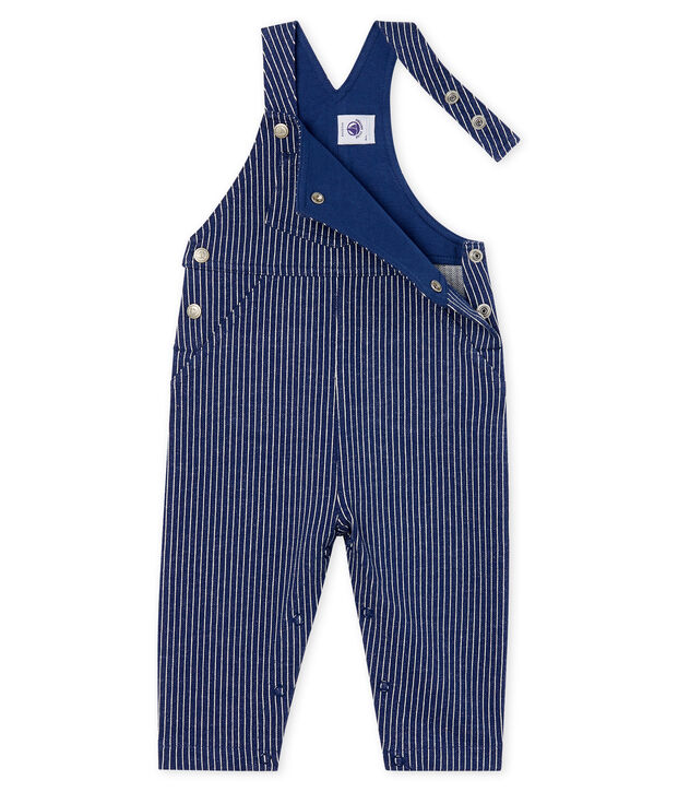 Lange salopette van gestreepte mesh babyjongen blauw/wit
