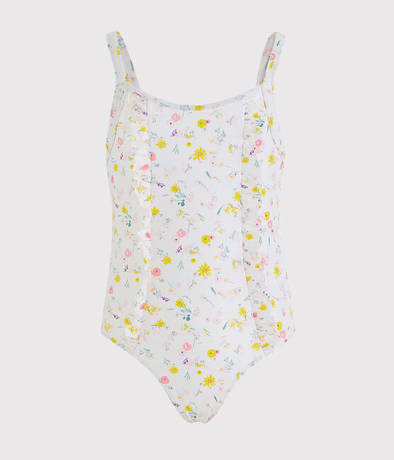 Maillot de bain 1 pièce écoresponsable enfant fille blanc MARSHMALLOW/blanc MULTICO