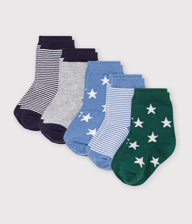 5 paires de chaussettes b&eacute;b&eacute; en coton imprim&eacute; &eacute;toiles et rayures multicouleur