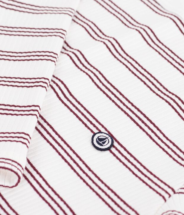 Gestreept katoenen T-shirt met hoge, licht afgeronde halslijn en lange mouwen voor dames wit/rood