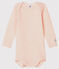 Babybody met lange mouwen en strepen in wol en katoen roze CHARME/wit MARSHMALLOW
