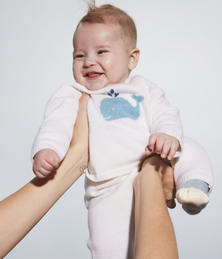 Ensemble en tricot laine et coton b&eacute;b&eacute; blanc