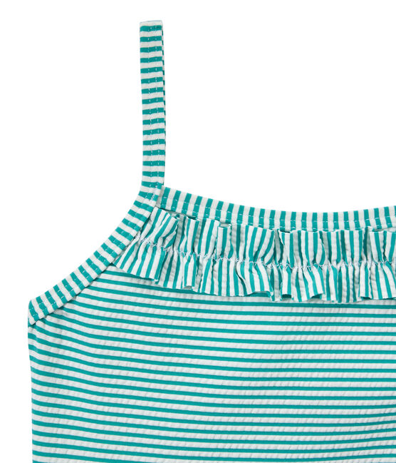 Maillot de bain fille 1 pièce rayé vert FLAG/blanc LAIT