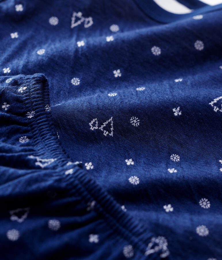 Jacquard meisjes/jongens pyjama met sneeuwvlokken van wol en katoen blauw MEDIEVAL/wit MARSHMALLOW