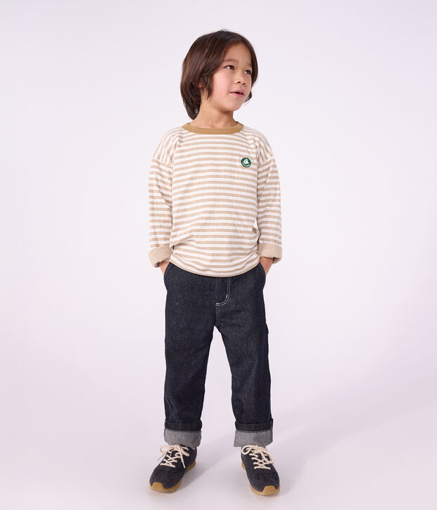 Tee-shirt enfant manches longues &agrave; rayures beige/&eacute;cru/beige