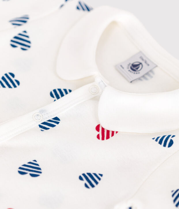 Korte playsuit van katoen met kraagje voor baby's met hartjesprint en strepen wit/multicouleur