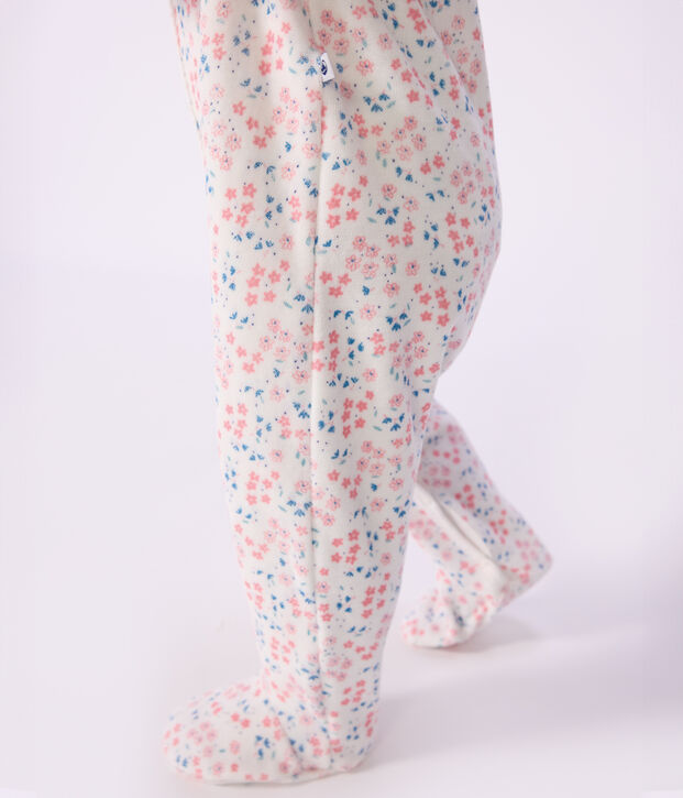 Babypyjama van fluweel met bloemenprint wit/multicouleur