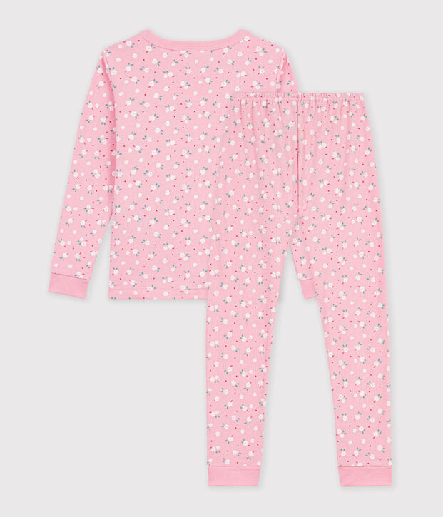 Pyjama tr&egrave;s ajust&eacute; enfant en coton imprim&eacute; rose/multicouleur
