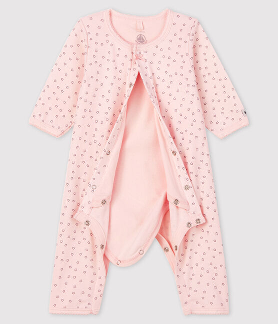 Romperpyjama zonder voetjes met sterretjes van biologisch katoen, voor babymeisjes roze FLEUR/grijs CONCRETE