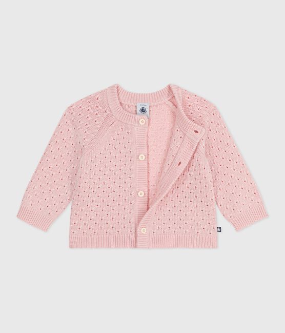 Effen babyvestje in tricot van wol en katoen roze JOLI