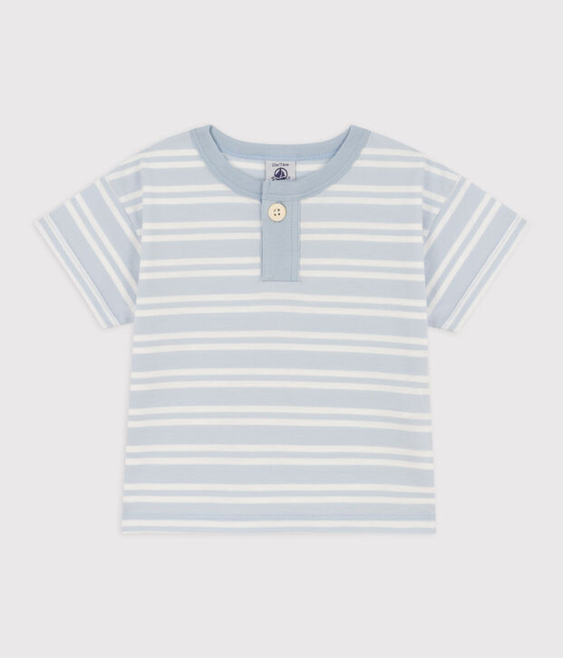 Tee-shirt manches courtes b&eacute;b&eacute; en jersey ray&eacute; bleu/blanc