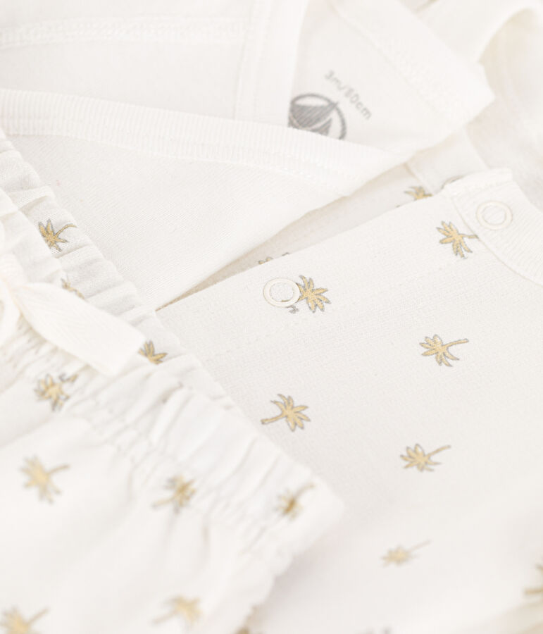 Ensemble imprim&eacute; en coton b&eacute;b&eacute; blanc MARSHMALLOW/blanc MULTICO