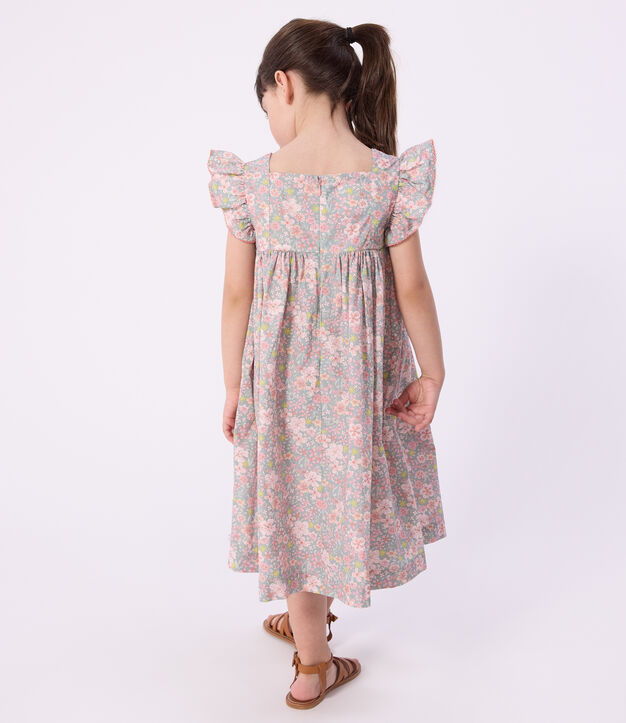 Robe sans manches enfant en coton imprim&eacute;e fleurs bleu/multicouleur
