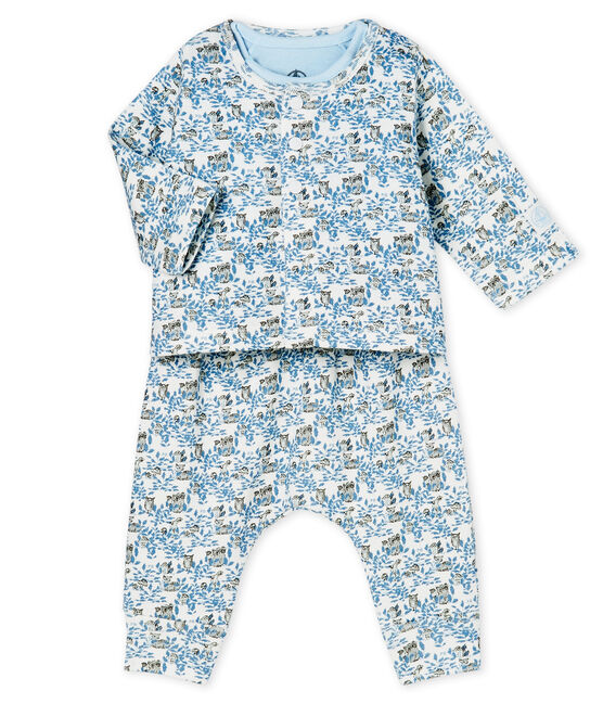 Ensemble trois pièces bébé garçon en côte blanc MARSHMALLOW/blanc MULTICO