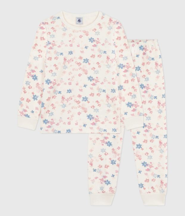 Kinderpyjama van fleece met bloemetjesprint ecru/multicouleur