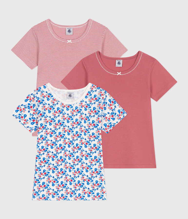 Setje met 3 katoenen T-shirts met korte mouw en bloemmotiefje voor kinderen variante 1